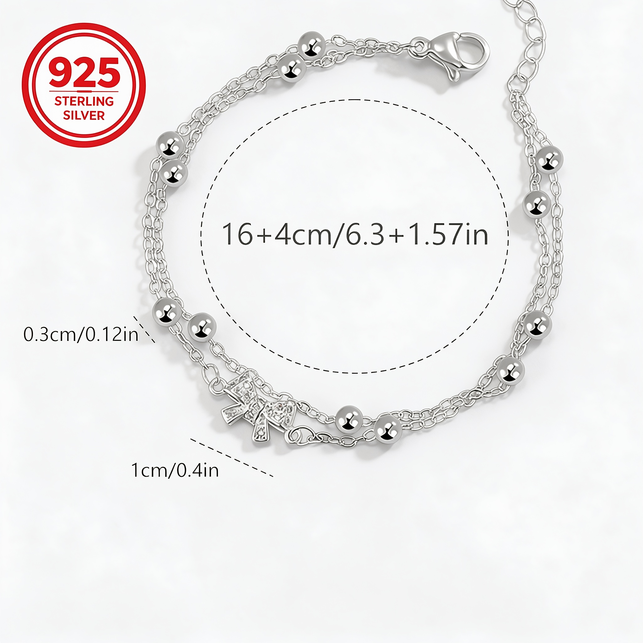 925 Silver Bow Bead Bracelet, Light Luxury Design